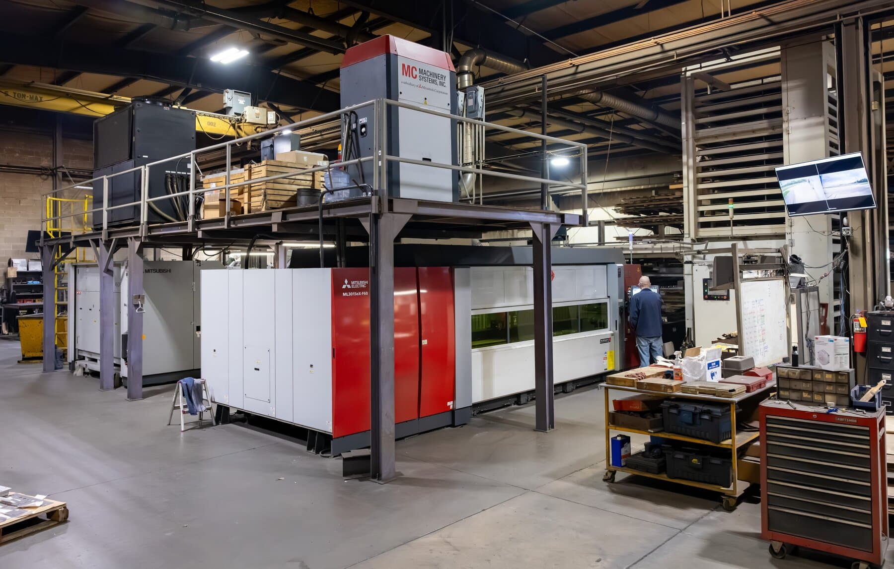 Dual Mitsubishi laser cutting cell on the New Tech Metals shop floor