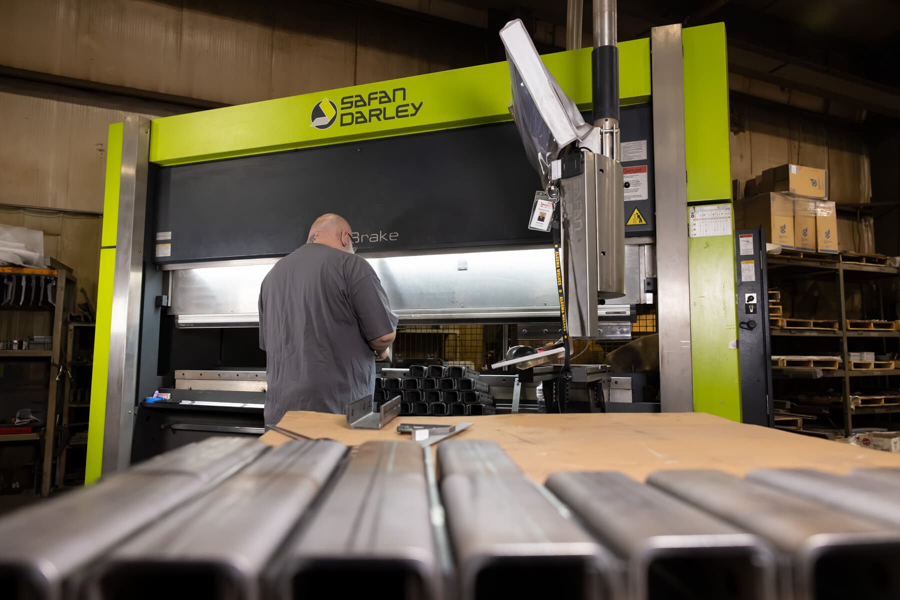 Wide view of the 8-foot Safan Darley E-Brake forming cell at New Tech Metals